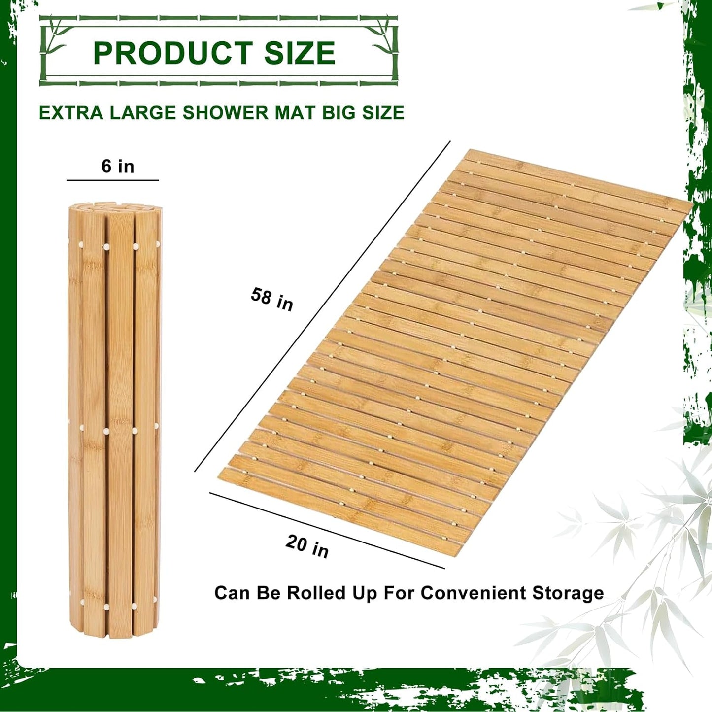 Dluxe Ave. Extra Large Bamboo Shower Mat for Inside Shower 58"x20" Large Wood Bath Shower Mat Non Slip for Shower