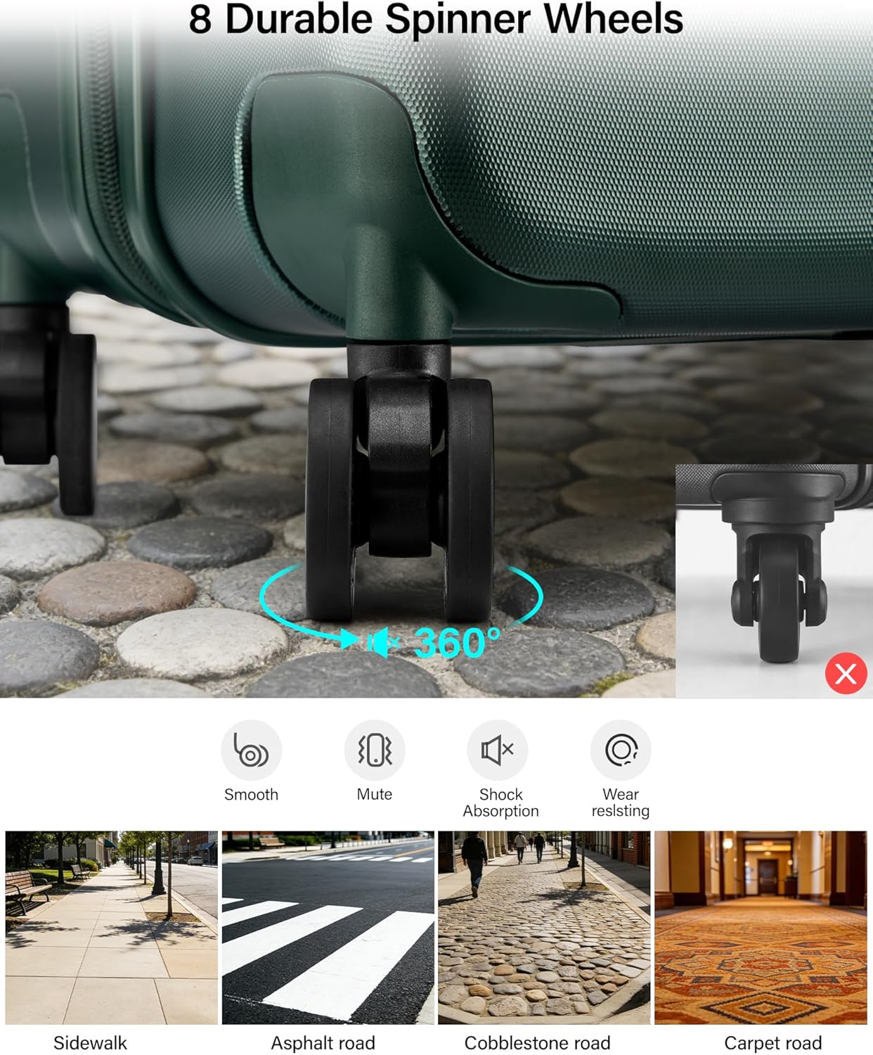 Dluxe Ave. Expandable Carry On Luggage/Airline Approved/Hard Shell/TSA lock/Spinning Wheels 20 in/ (Blackish Green)