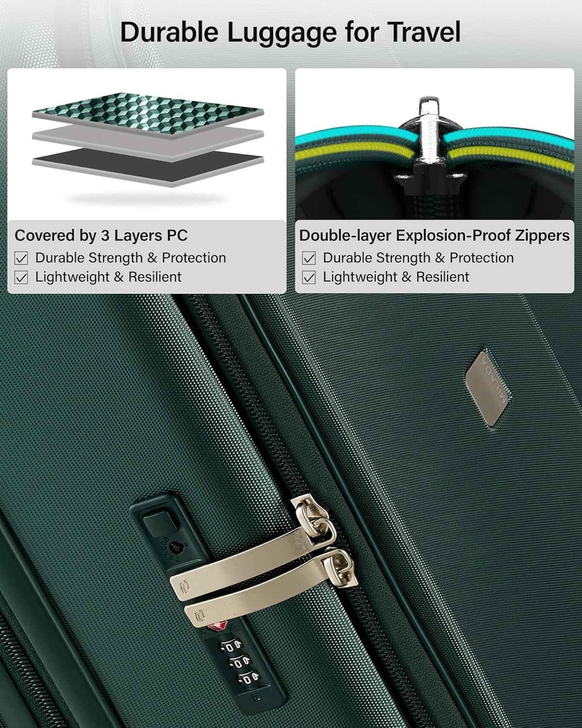 Dluxe Ave. Expandable Carry On Luggage/Airline Approved/Hard Shell/TSA lock/Spinning Wheels 20 in/ (Blackish Green)