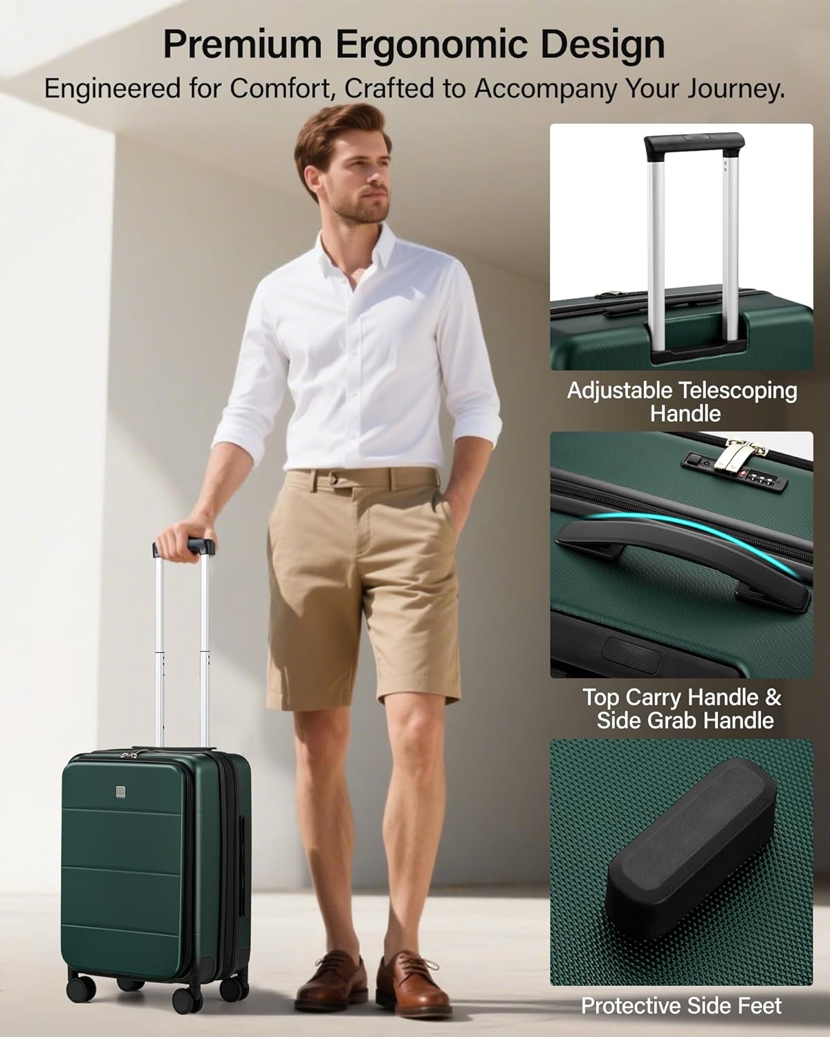Dluxe Ave. Expandable Carry On Luggage/Airline Approved/Hard Shell/TSA lock/Spinning Wheels 20 in/ (Blackish Green)