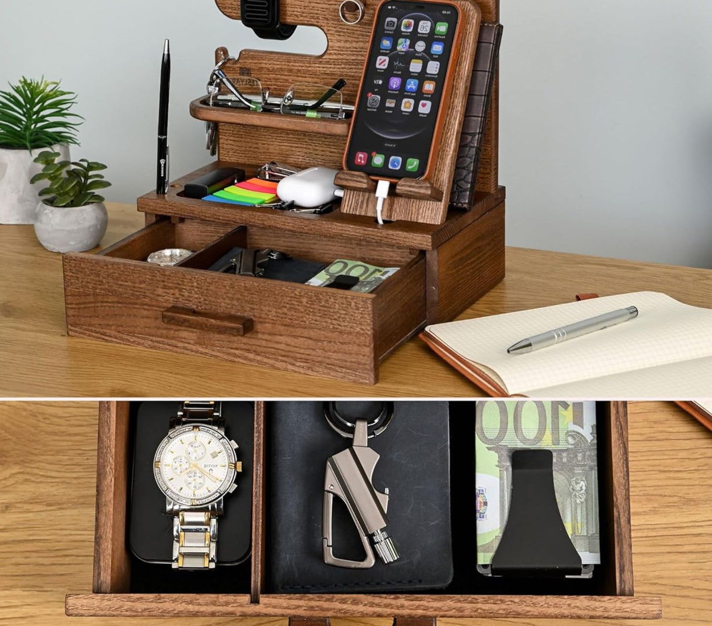 Dluxe Ave. Wood Docking Station with Drawer Desk Organizer/ Beige