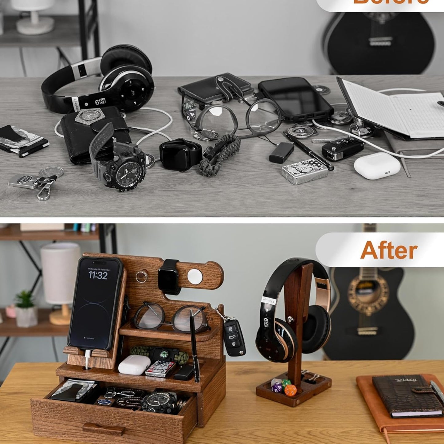 Dluxe Ave. Wood Docking Station with Drawer Desk Organizer/ Beige
