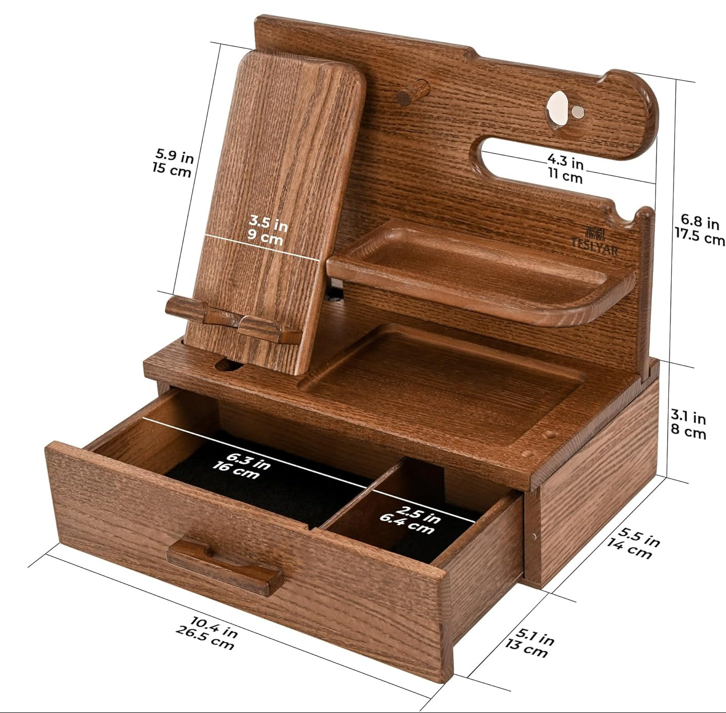Dluxe Ave. Wood Docking Station with Drawer Desk Organizer/ Beige