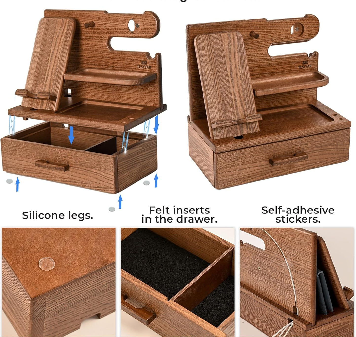 Dluxe Ave. Wood Docking Station with Drawer Desk Organizer/ Beige