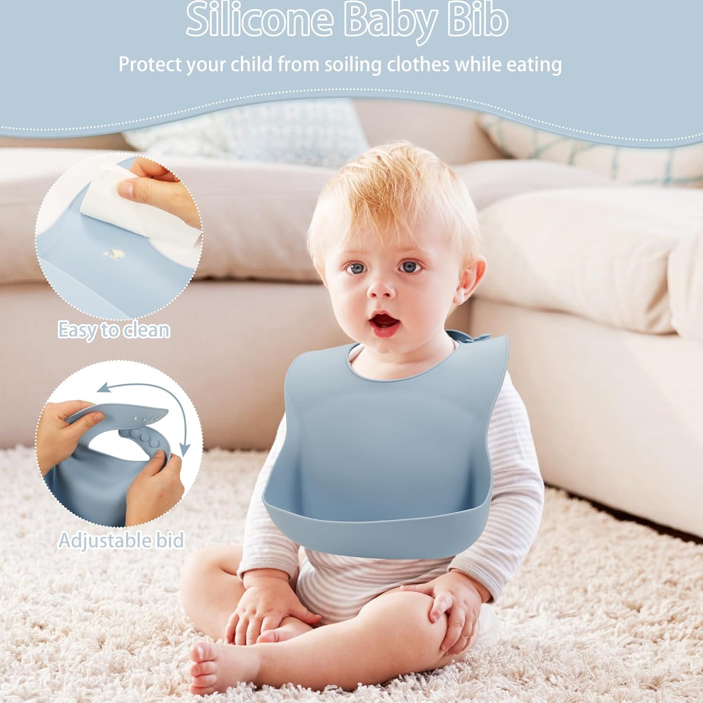 Dluxe Ave. MIICASA Silicone Baby Feeding Set Baby Led Weaning Supplies Silicone Suction Plate Bowl Spoons Fork Waterproof Bib Cup and Food Tableware Eating Utensils Baby Feeding Essentials for 3+ Months