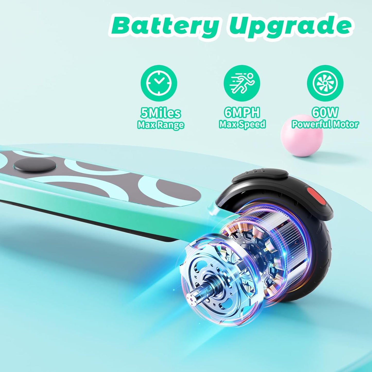 Dluxe Ave. EPCTEK Electric Scooter 6 Mph Top Speed Up to 5 Miles Range 5.3" Solid Tires Wheel and Front Light Kick Scooter Adjustable Height for Kids Age 6-12 Green