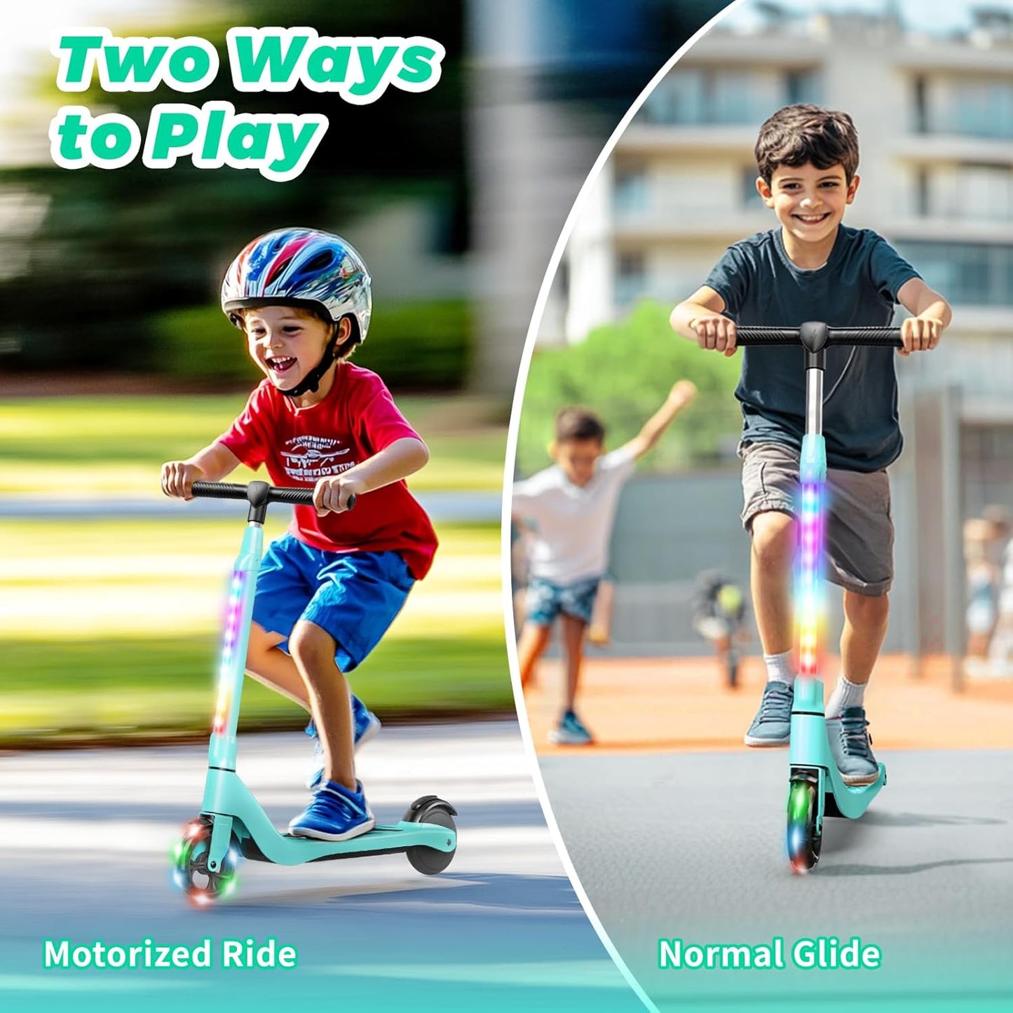 Dluxe Ave. EPCTEK Electric Scooter 6 Mph Top Speed Up to 5 Miles Range 5.3" Solid Tires Wheel and Front Light Kick Scooter Adjustable Height for Kids Age 6-12 Green