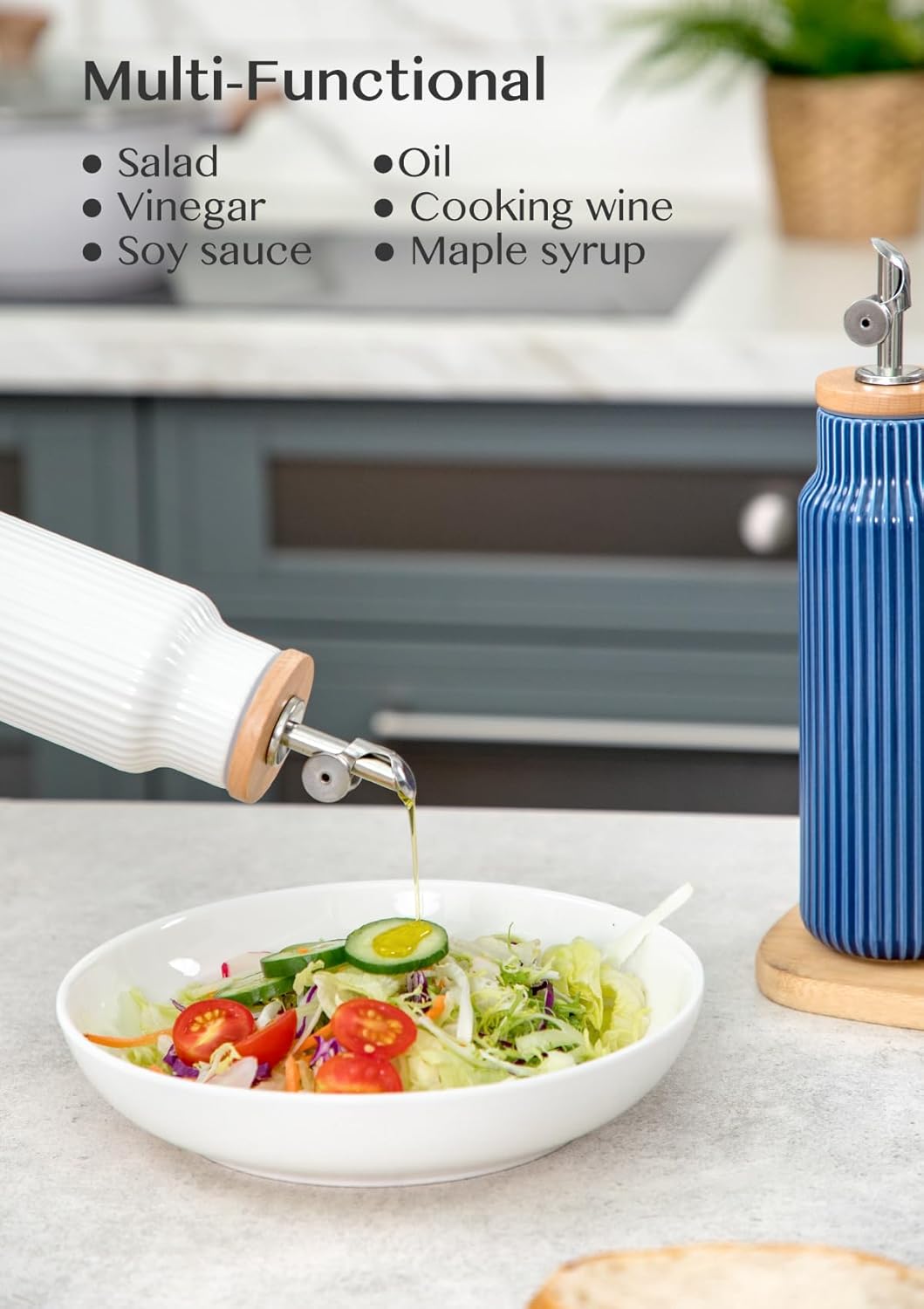 Dluxe Ave. Ceramic  Oil Dispenser Bottle 14 oz / White