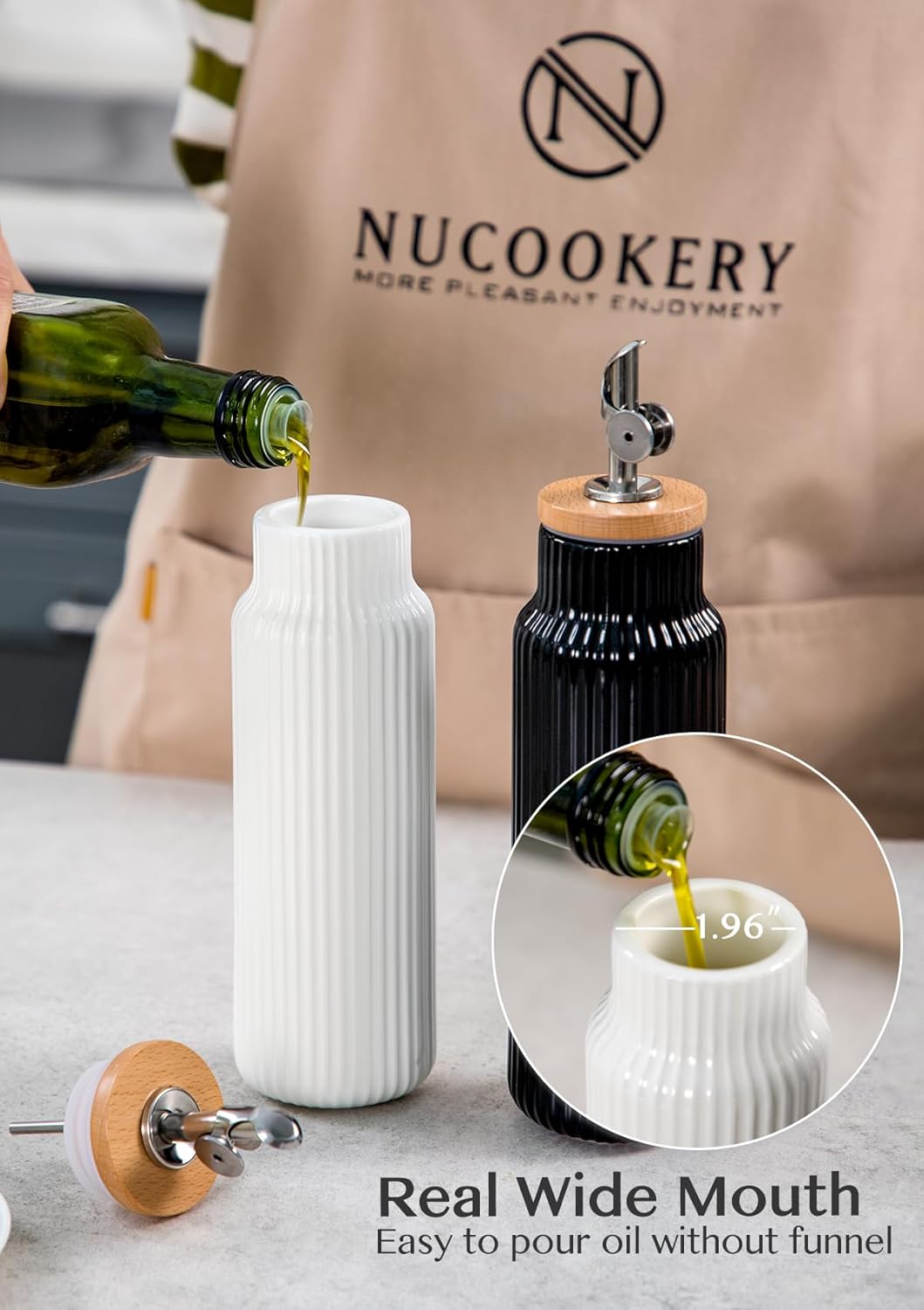 Dluxe Ave. Ceramic  Oil Dispenser Bottle 14 oz / White