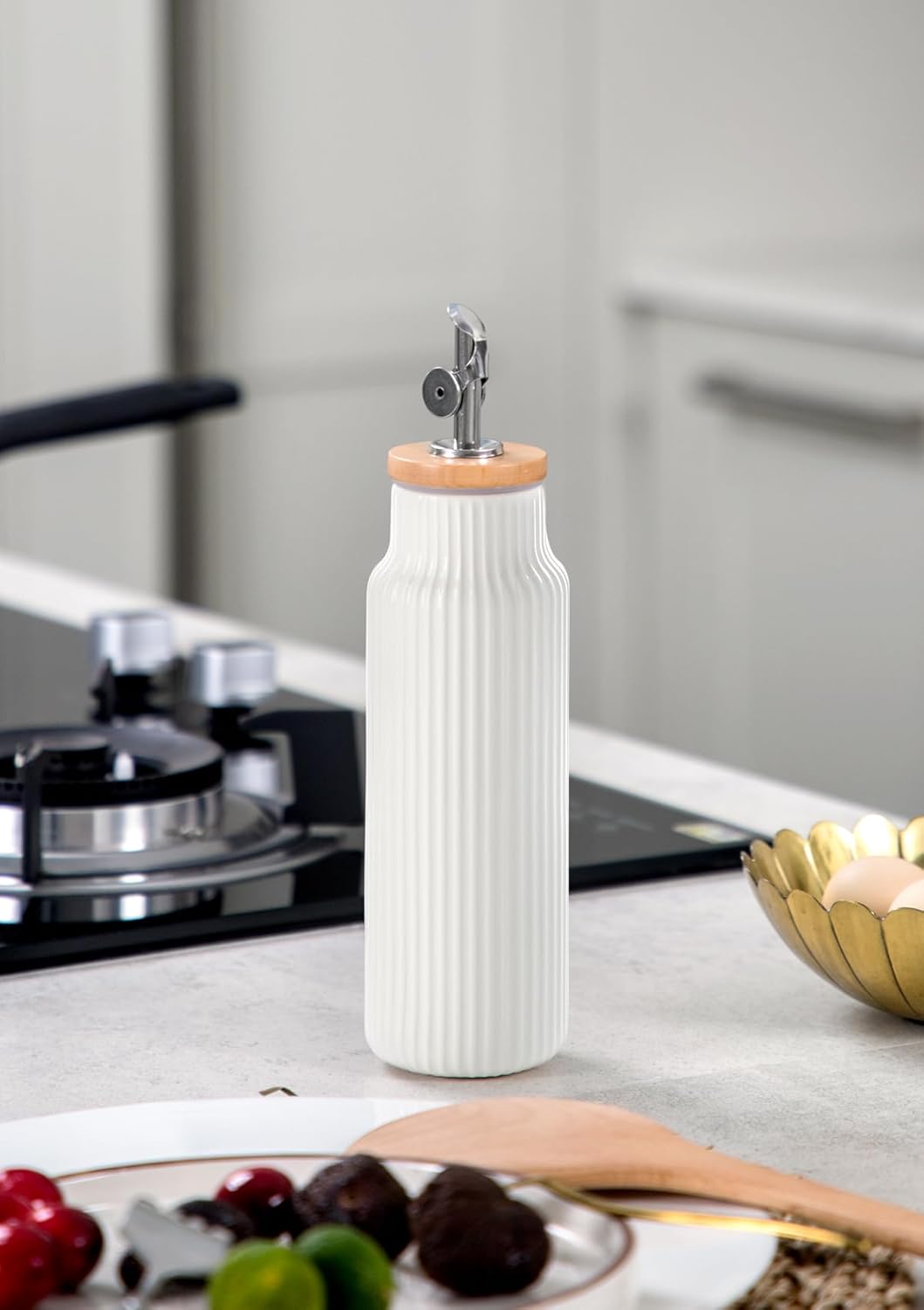 Dluxe Ave. Ceramic  Oil Dispenser Bottle 14 oz / White