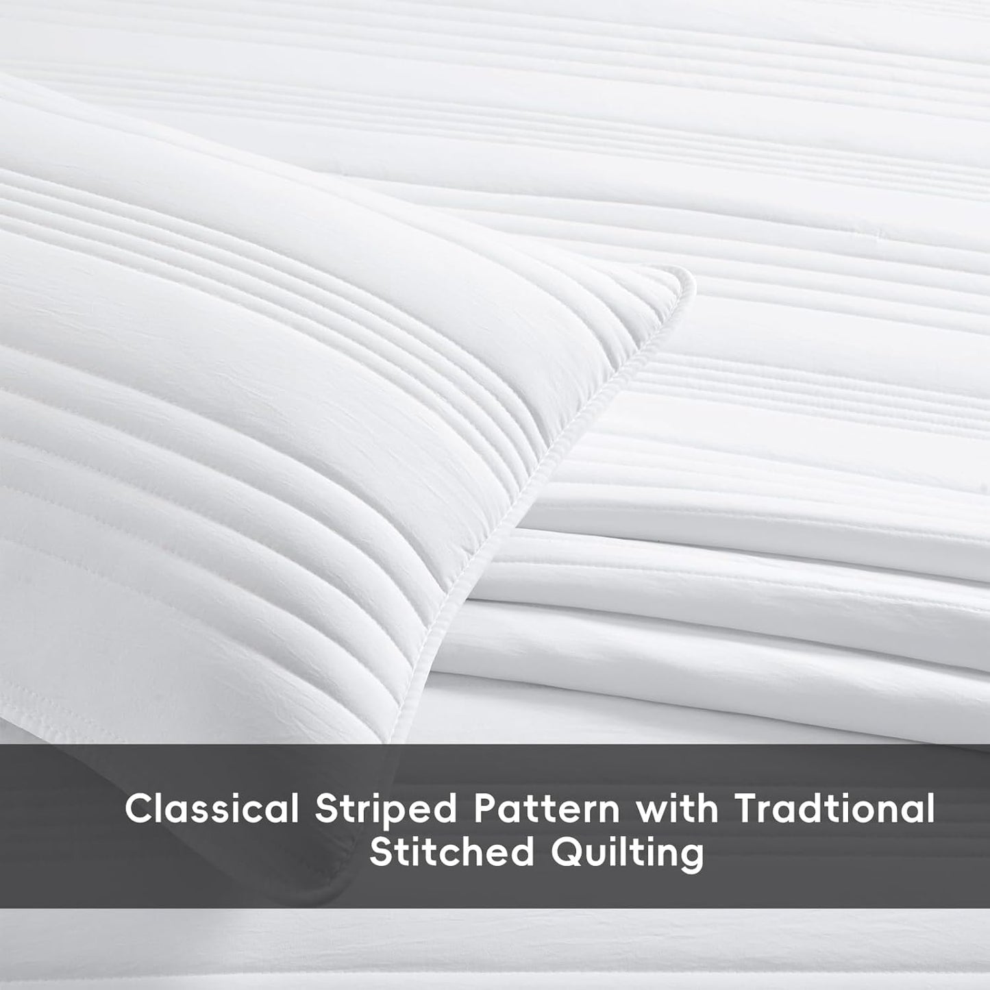 Dluxe Ave. ( CALI./ KING ) 3 Pcs Quilt Bedding Set/ Summer Soft Lightweight/ White Stripe