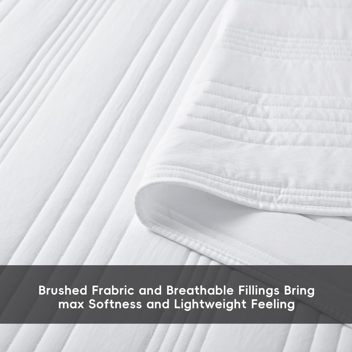 Dluxe Ave. ( CALI./ KING ) 3 Pcs Quilt Bedding Set/ Summer Soft Lightweight/ White Stripe