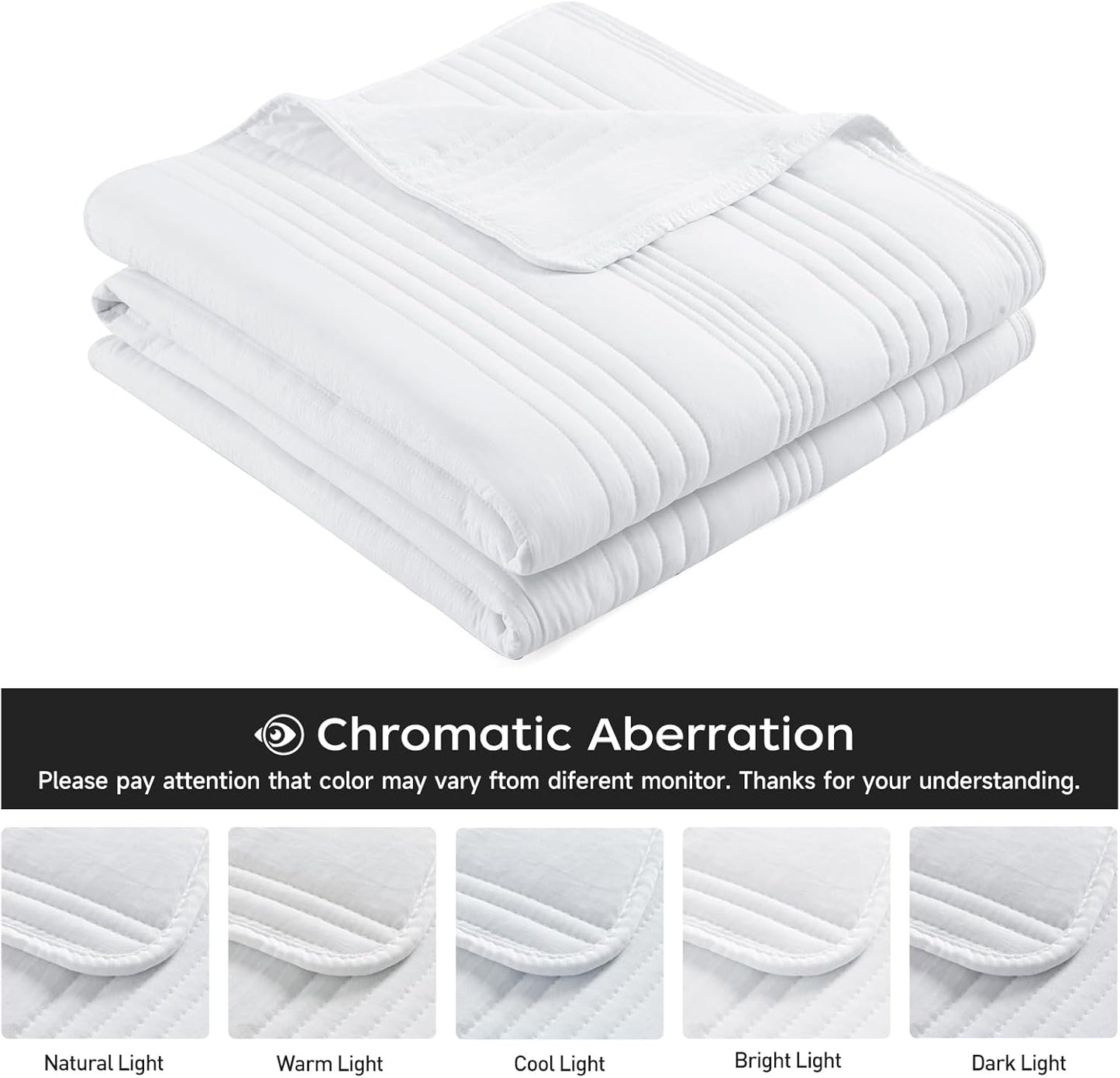 Dluxe Ave. ( CALI./ KING ) 3 Pcs Quilt Bedding Set/ Summer Soft Lightweight/ White Stripe