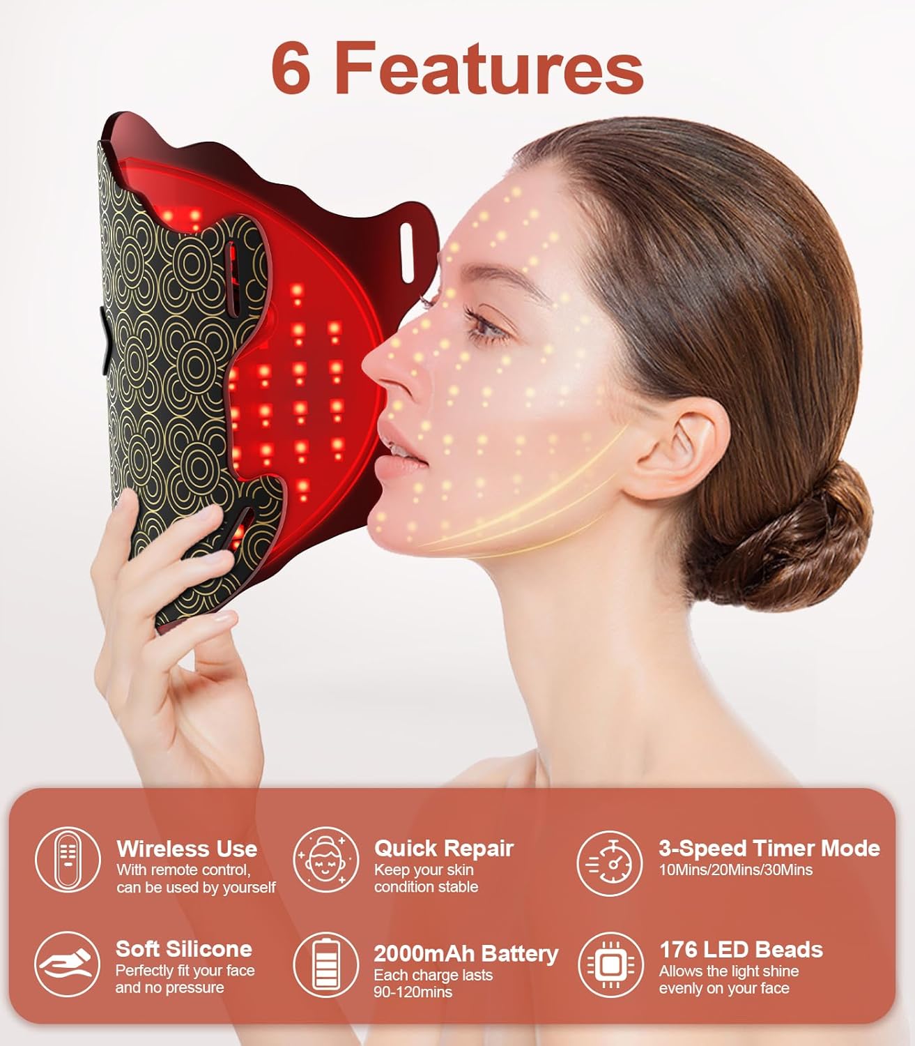 Dluxe Ave. Red Light Therapy for Face7 Colors Red Light Therapy MaskWireless Near-infrared Light 850nm and Red Light 630nm with Timing FunctionRechargeable Led Face Mask Light Therapy for Home Skincare Black