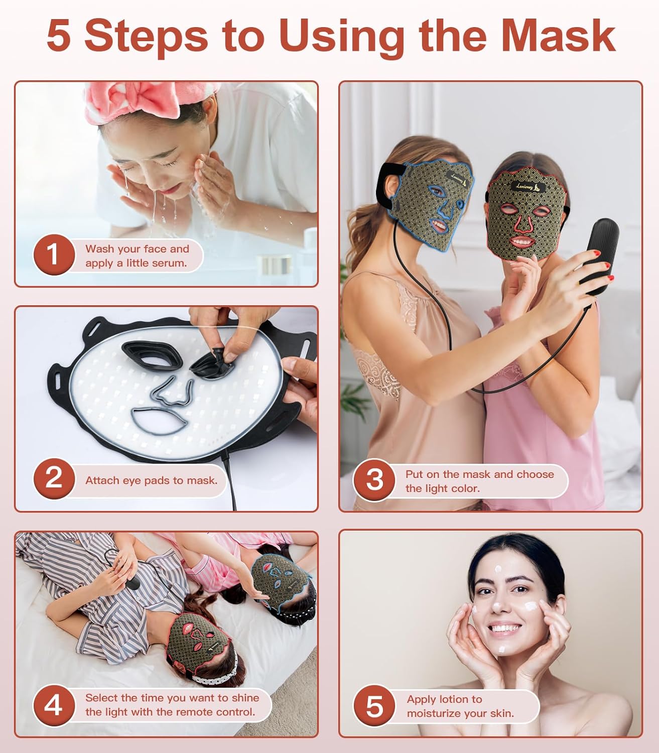 Dluxe Ave. Red Light Therapy for Face7 Colors Red Light Therapy MaskWireless Near-infrared Light 850nm and Red Light 630nm with Timing FunctionRechargeable Led Face Mask Light Therapy for Home Skincare Black