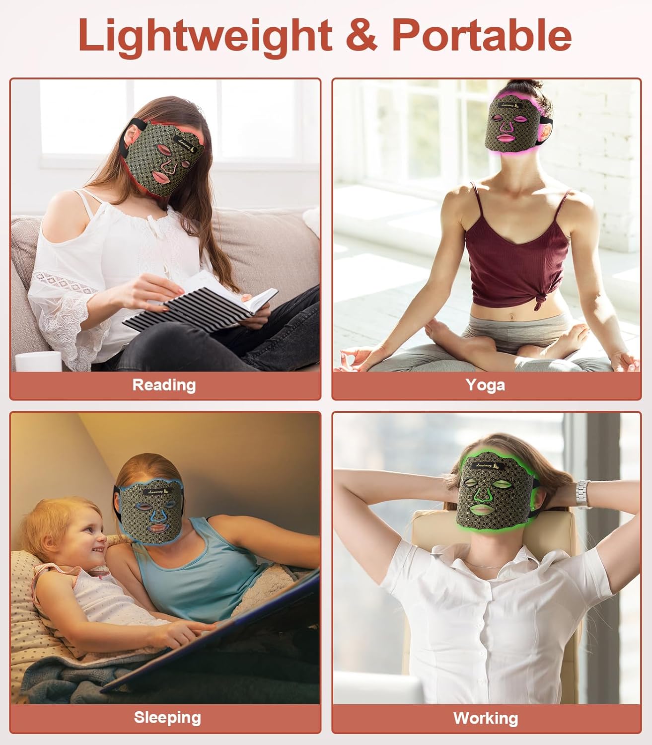 Dluxe Ave. Red Light Therapy for Face7 Colors Red Light Therapy MaskWireless Near-infrared Light 850nm and Red Light 630nm with Timing FunctionRechargeable Led Face Mask Light Therapy for Home Skincare Black
