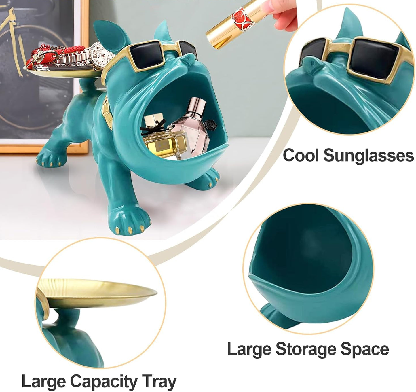 Dluxe Ave.  Tray Statue Bulldog Candy Dish/ Key Holder Bowl/ Blue Green