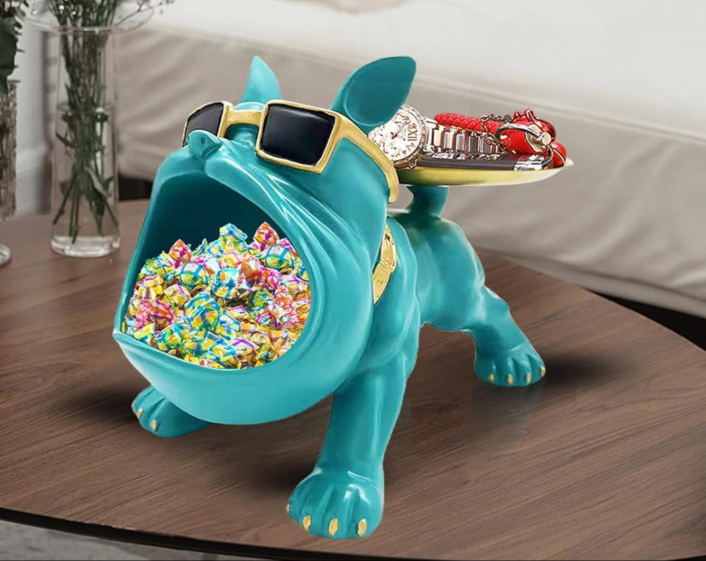 Dluxe Ave.  Tray Statue Bulldog Candy Dish/ Key Holder Bowl/ Blue Green
