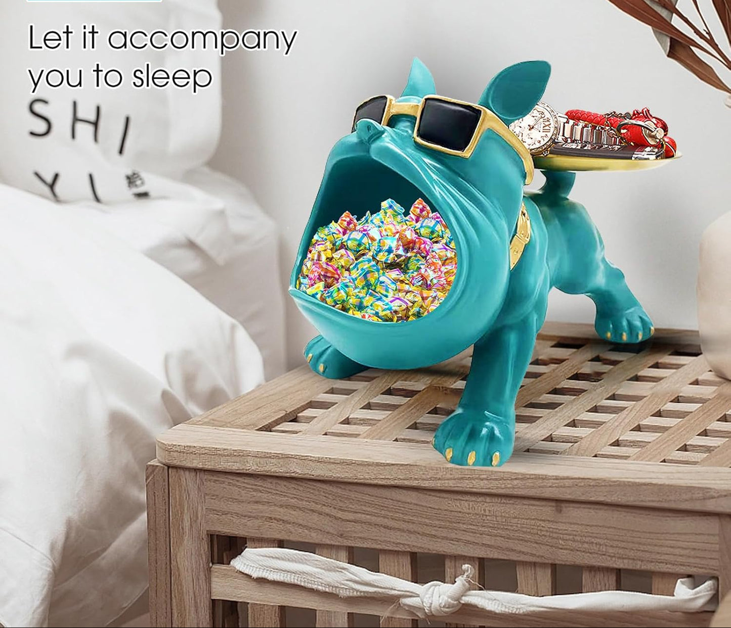 Dluxe Ave.  Tray Statue Bulldog Candy Dish/ Key Holder Bowl/ Blue Green