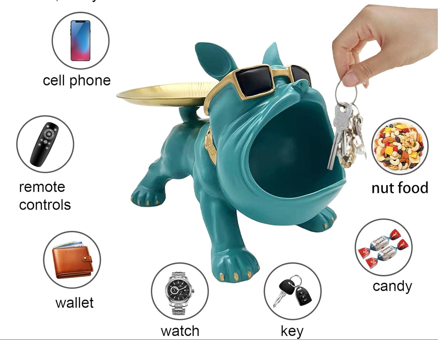 Dluxe Ave.  Tray Statue Bulldog Candy Dish/ Key Holder Bowl/ Blue Green