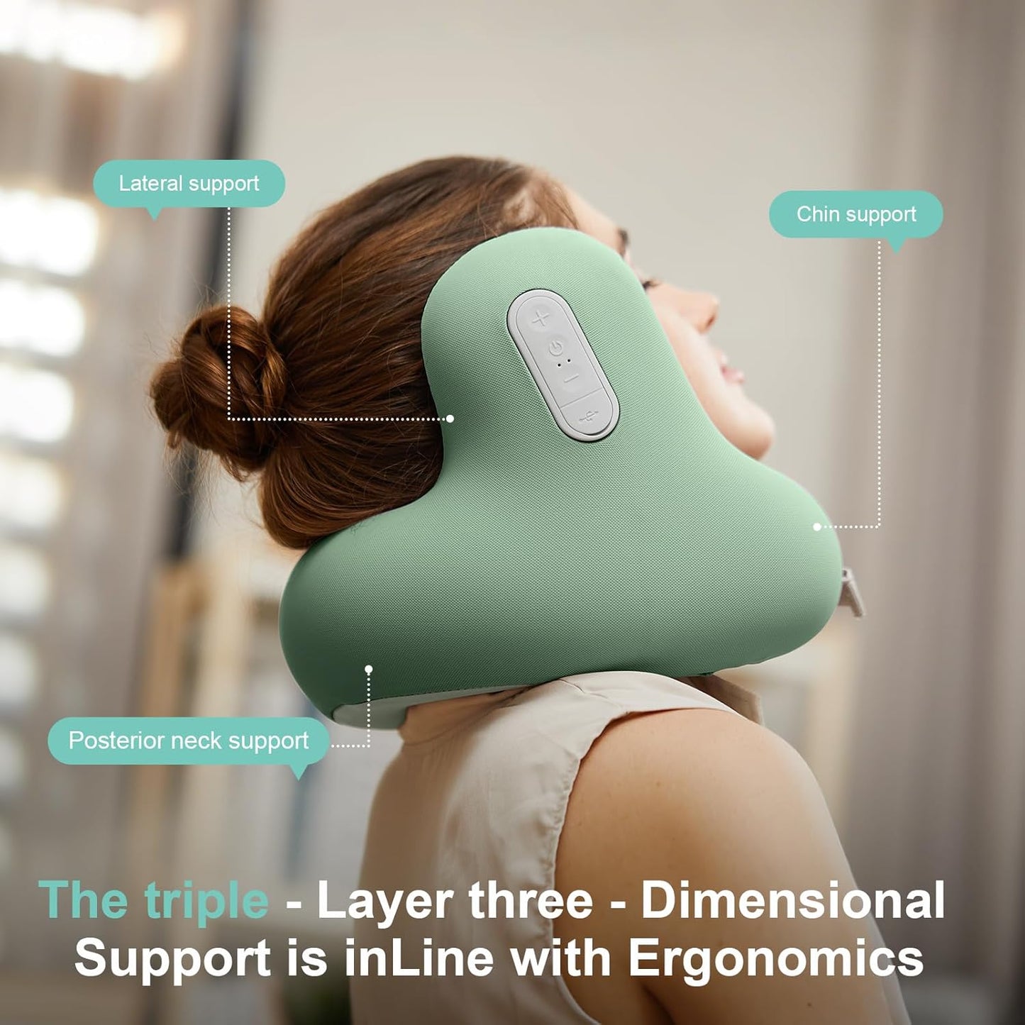 Dluxe Ave. Travel Neck Pillow with Bluetooth Headset/Memory Foam Airplane Pillow for Head Support /(Green)