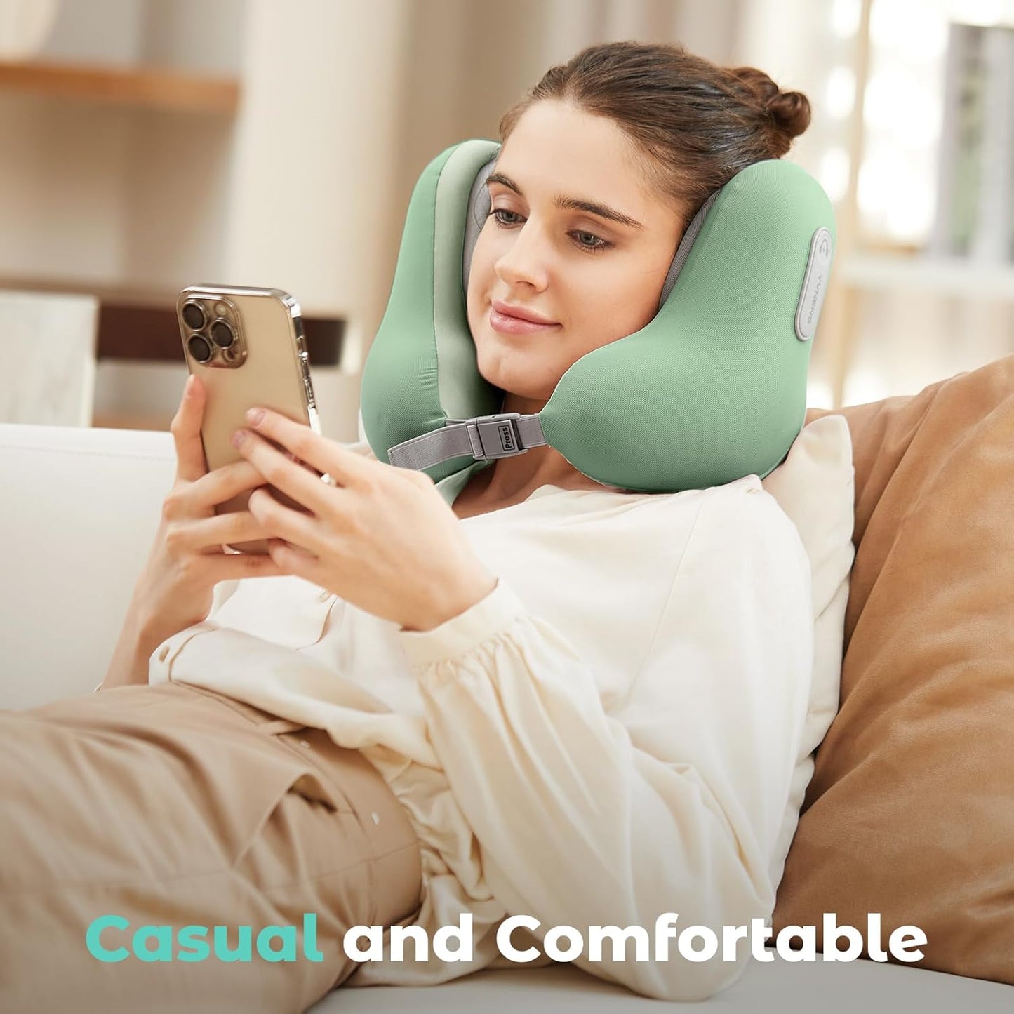 Dluxe Ave. Travel Neck Pillow with Bluetooth Headset/Memory Foam Airplane Pillow for Head Support /(Green)