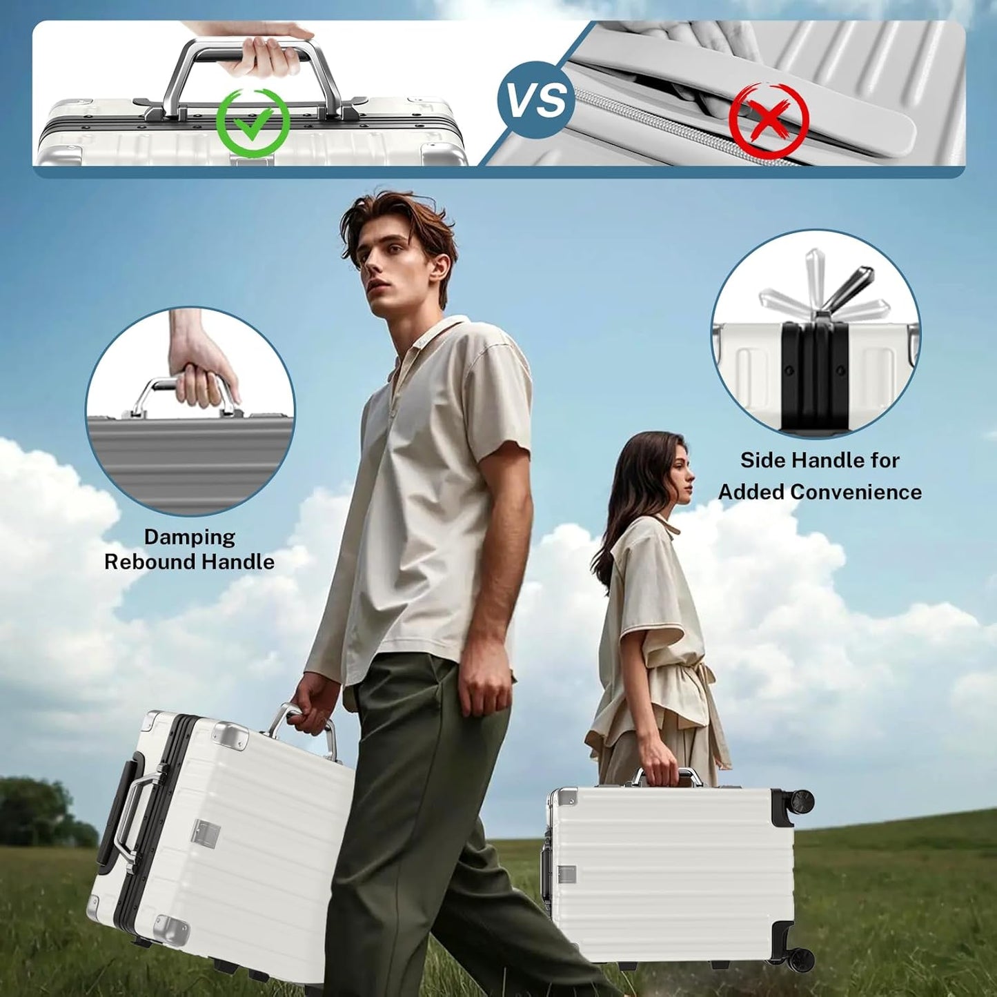 Dluxe Ave. Carry On Luggage Noble/ TSA Airline Approved/Spinner Wheels/ (White) 20 Inch