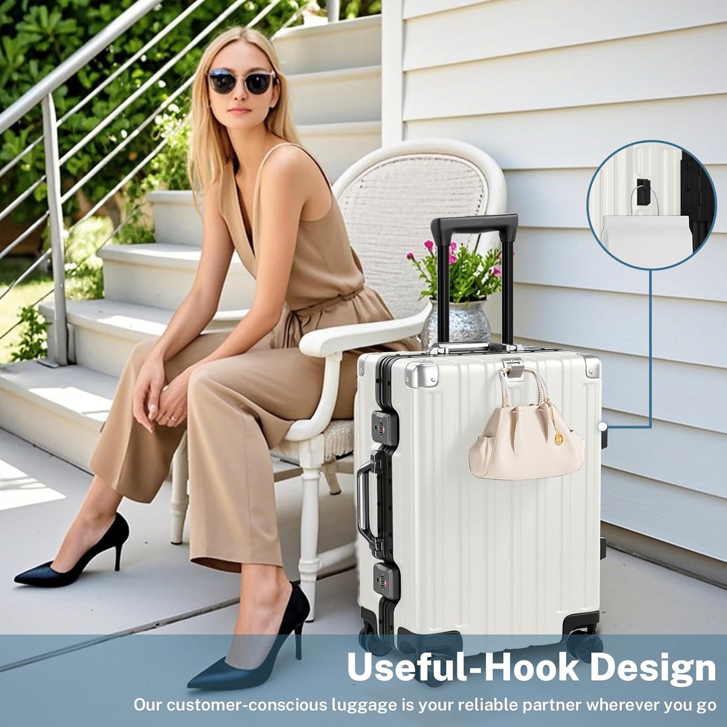 Dluxe Ave. Carry On Luggage Noble/ TSA Airline Approved/Spinner Wheels/ (White) 20 Inch