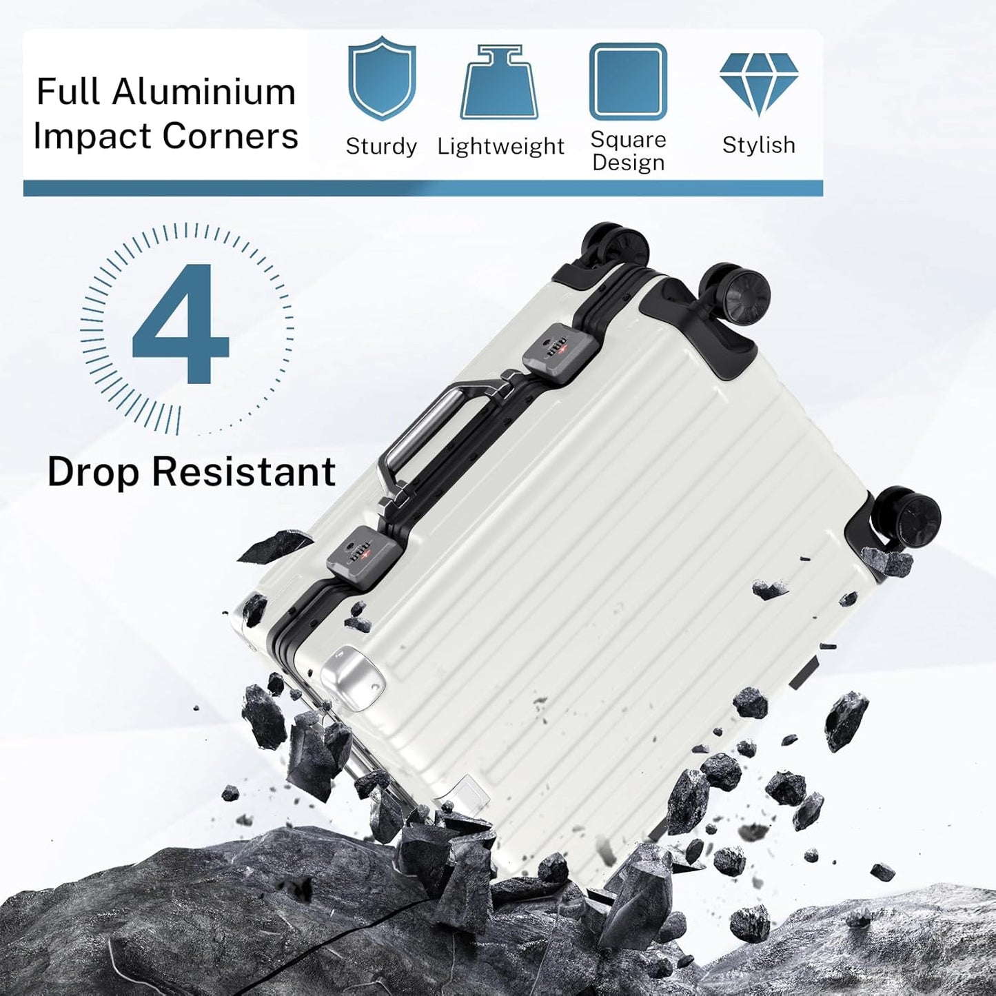 Dluxe Ave. Carry On Luggage Noble/ TSA Airline Approved/Spinner Wheels/ (White) 20 Inch