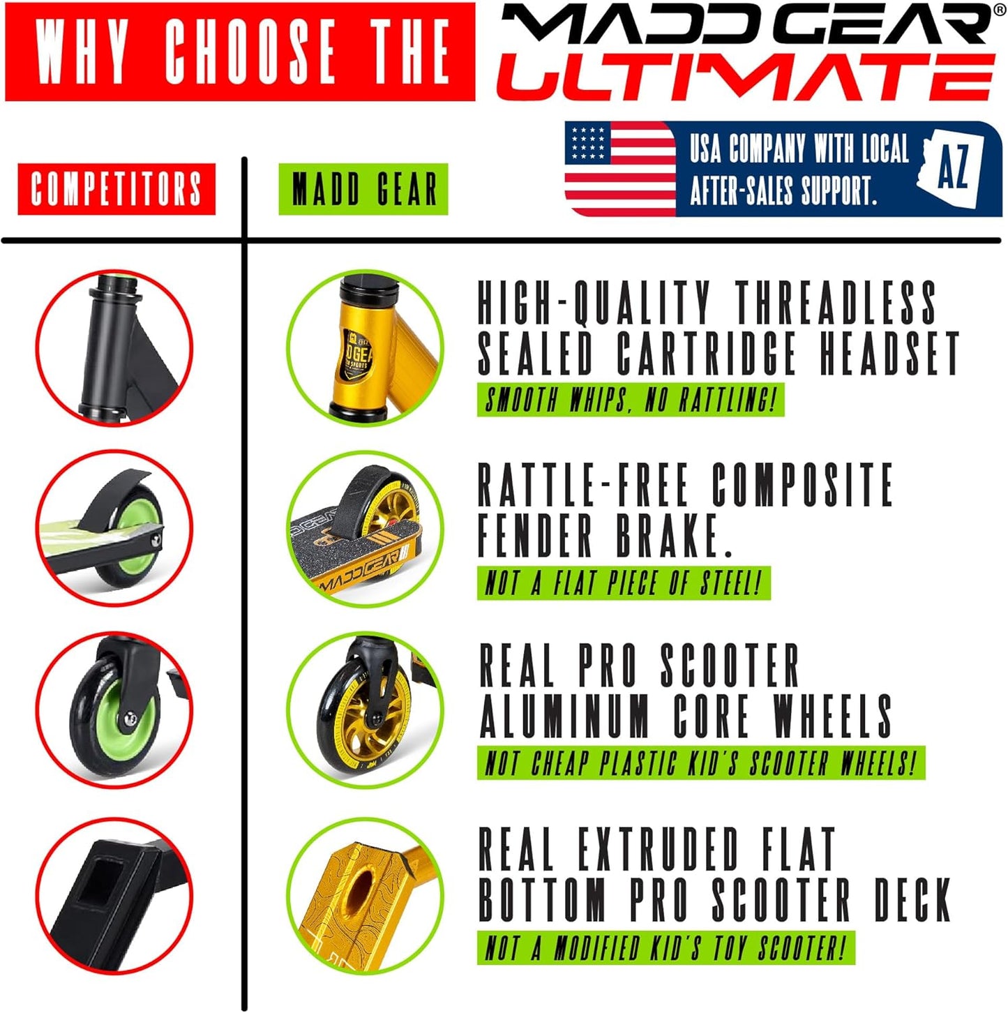Dluxe Ave. Madd Gear Carve Elite Complete Trick Scooter/ Aircraft Grade Aluminum/ Stunt Scooter/  Best Pro Scooter/  Gold&Black