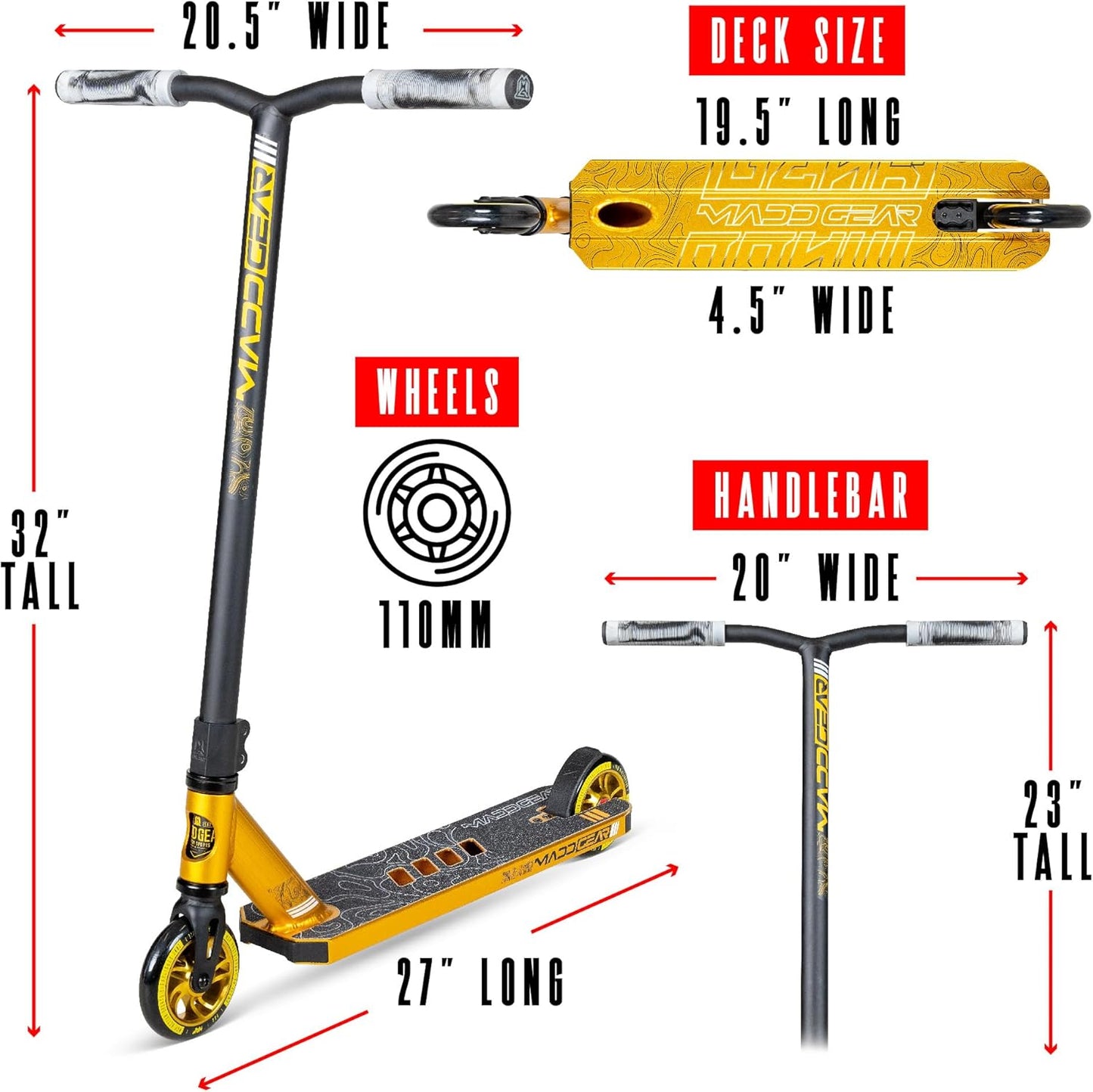 Dluxe Ave. Madd Gear Carve Elite Complete Trick Scooter/ Aircraft Grade Aluminum/ Stunt Scooter/  Best Pro Scooter/  Gold&Black
