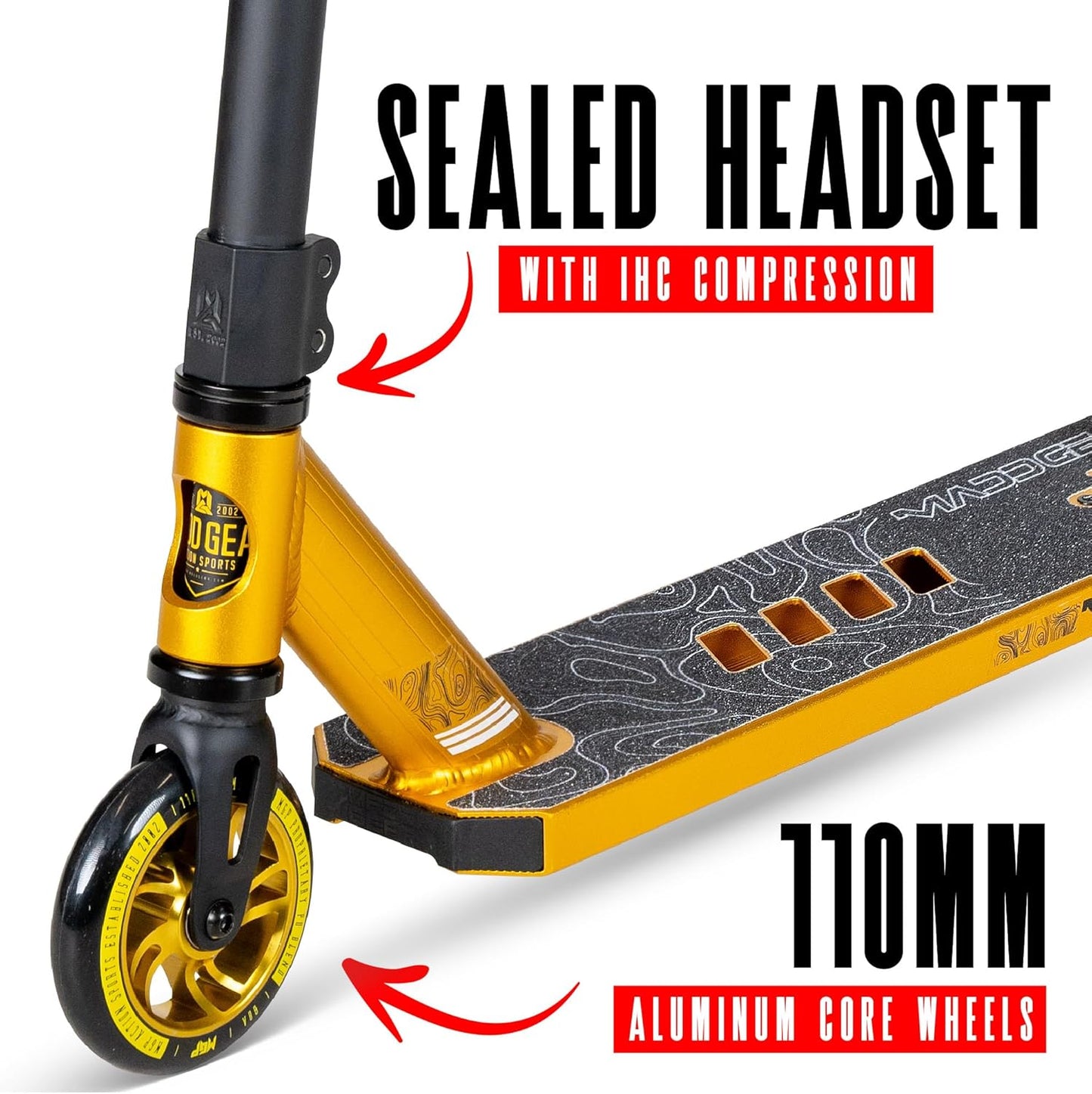 Dluxe Ave. Madd Gear Carve Elite Complete Trick Scooter/ Aircraft Grade Aluminum/ Stunt Scooter/  Best Pro Scooter/  Gold&Black