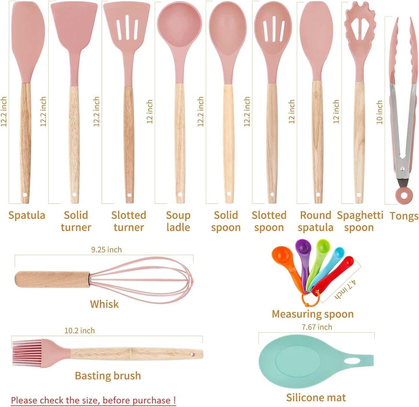 Dluxe Ave. Silicone Spatula Set/ Wooden Handle (Light Pink)