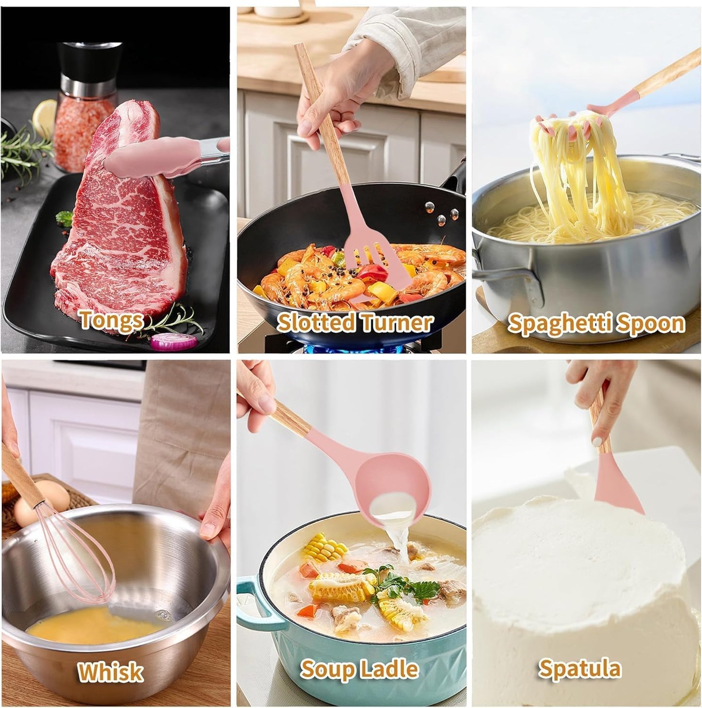 Dluxe Ave. Silicone Spatula Set/ Wooden Handle (Light Pink)