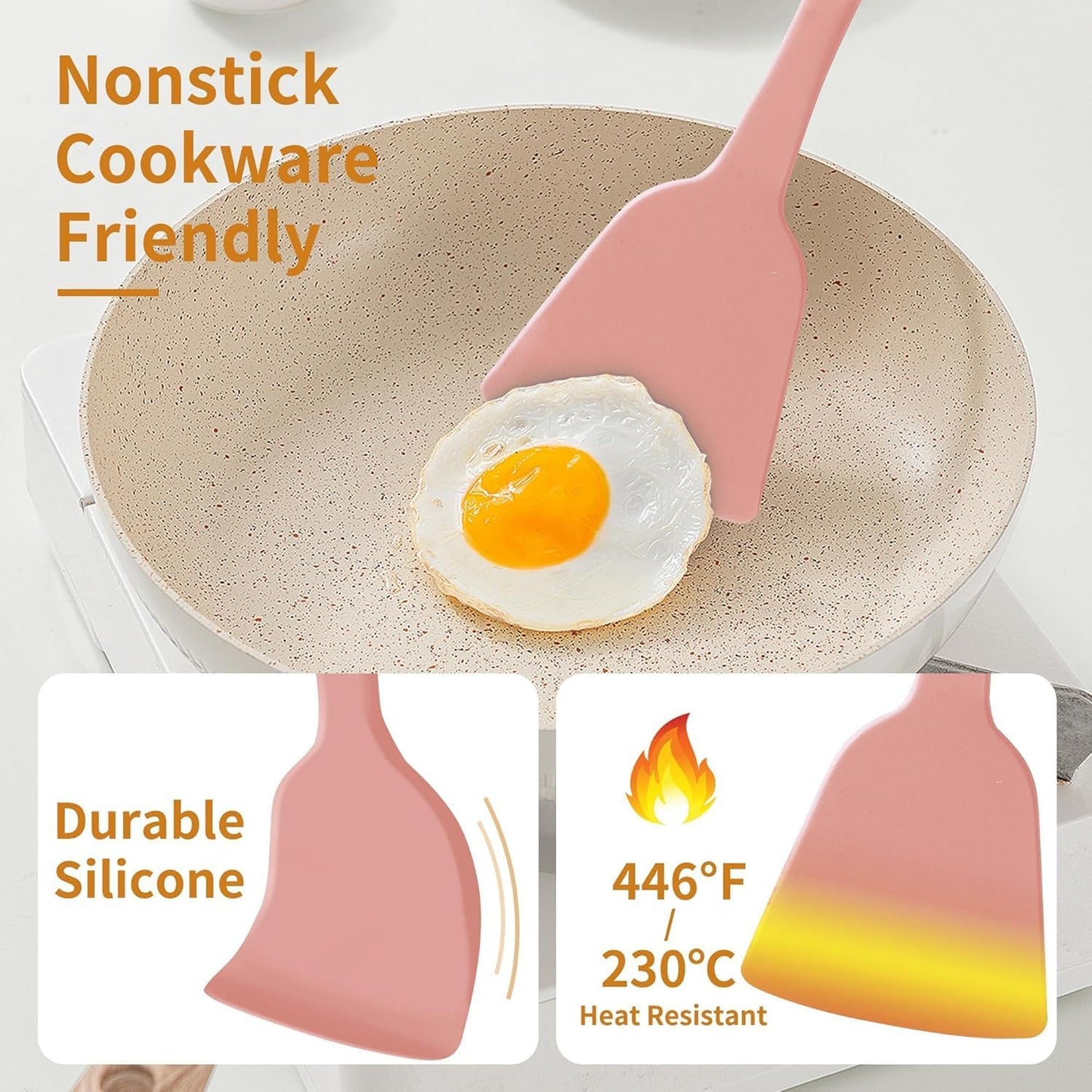 Dluxe Ave. Silicone Spatula Set/ Wooden Handle (Light Pink)