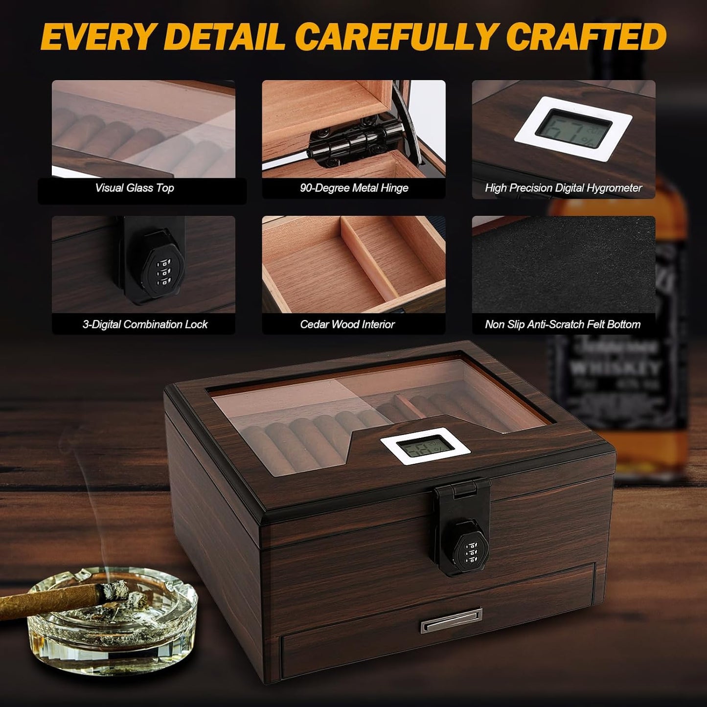 Dluxe Ave. Cigar Humidor and Cigar Lighter Kit/ Cedar Wood