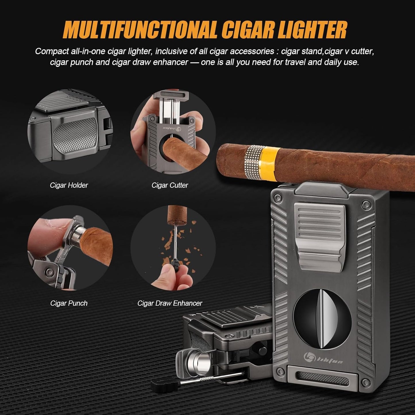 Dluxe Ave. Cigar Humidor and Cigar Lighter Kit/ Cedar Wood