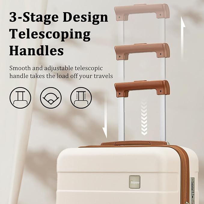 Dluxe Ave. Luggage Sets 4 Piece/Checkin & Hardside Suitcase/Spinner Wheels/ TSA Lock (Beige)