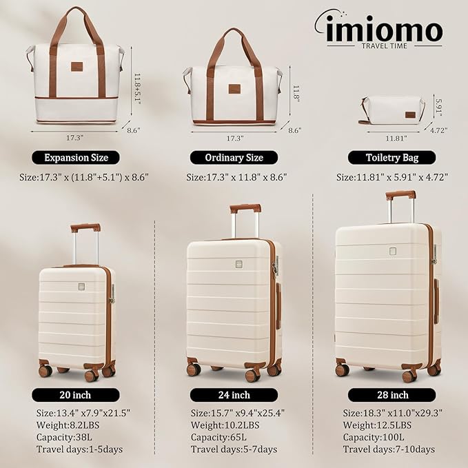 Dluxe Ave. Luggage Sets 4 Piece/Checkin & Hardside Suitcase/Spinner Wheels/ TSA Lock (Beige)