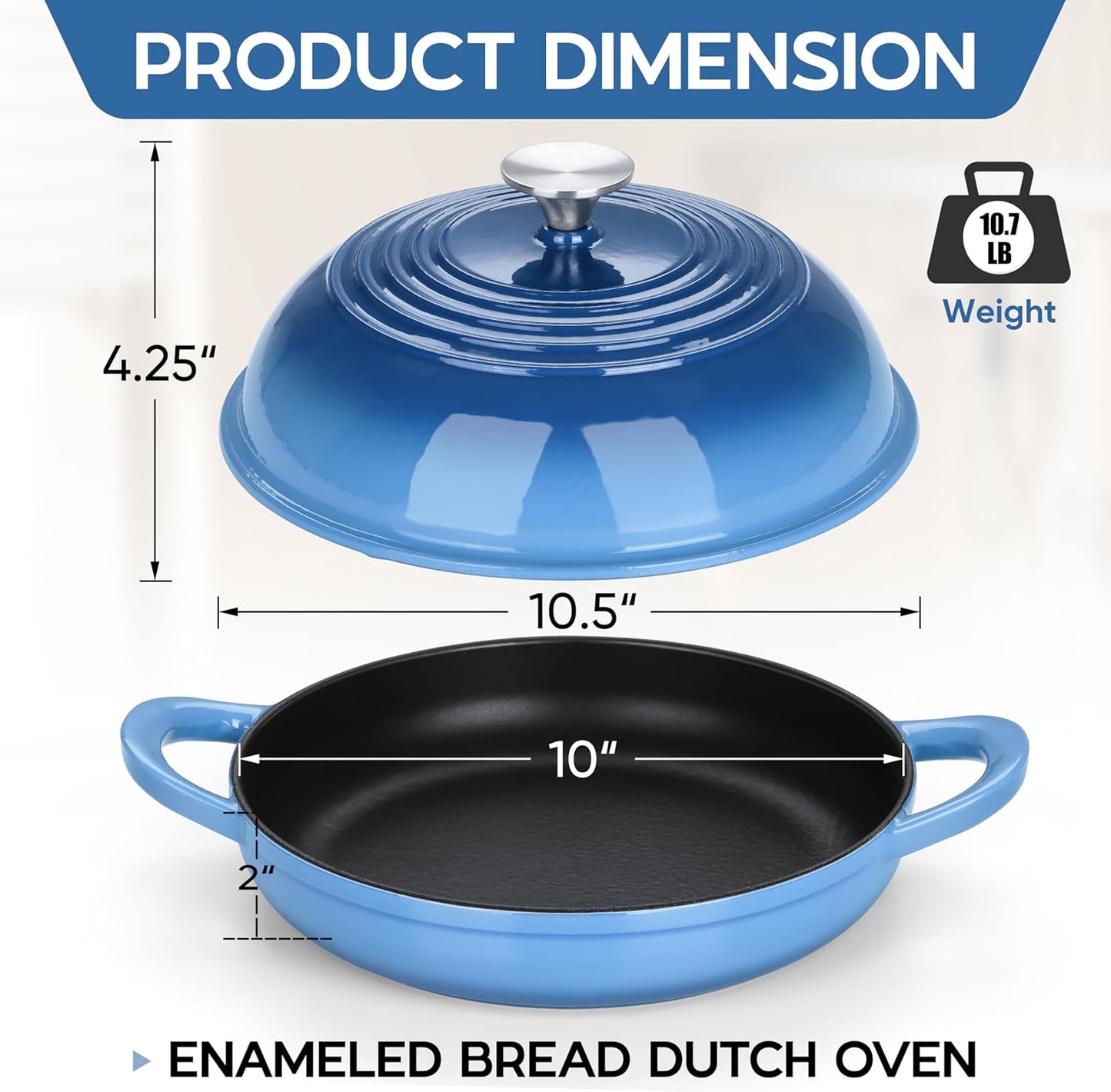 Dluxe Ave. 6 Qt Round Enameled Cast Iron Dutch Oven for,Sourdough Bread