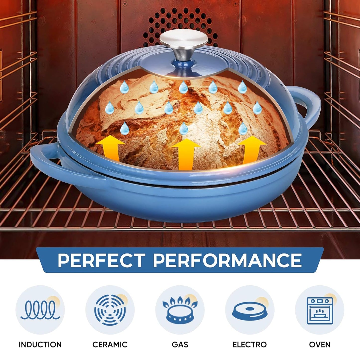 Dluxe Ave. 6 Qt Round Enameled Cast Iron Dutch Oven for,Sourdough Bread