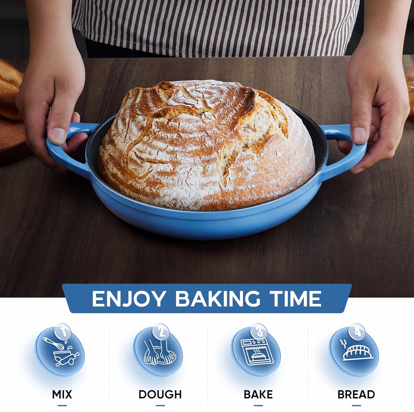 Dluxe Ave. 6 Qt Round Enameled Cast Iron Dutch Oven for,Sourdough Bread