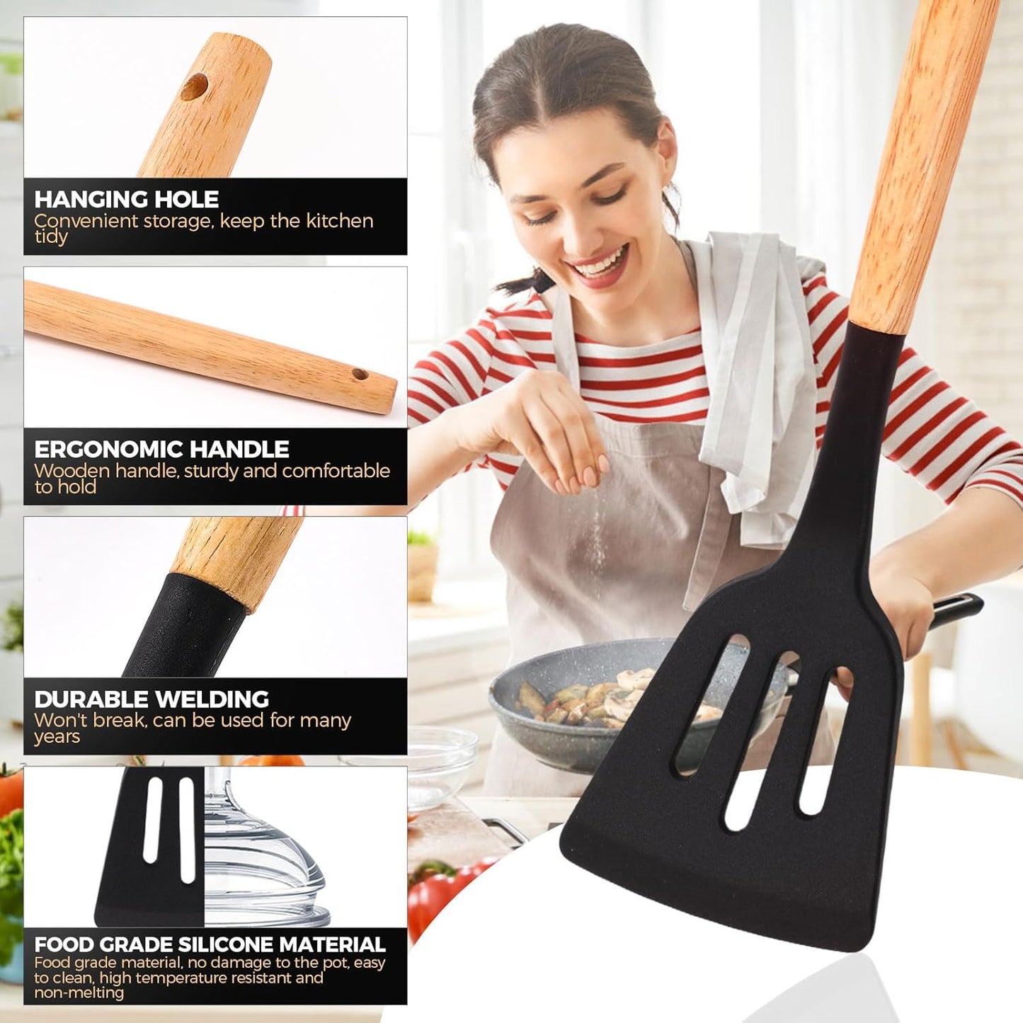 Dluxe Ave. 22 PCS Silicone Utensils with Wooden Handle Set