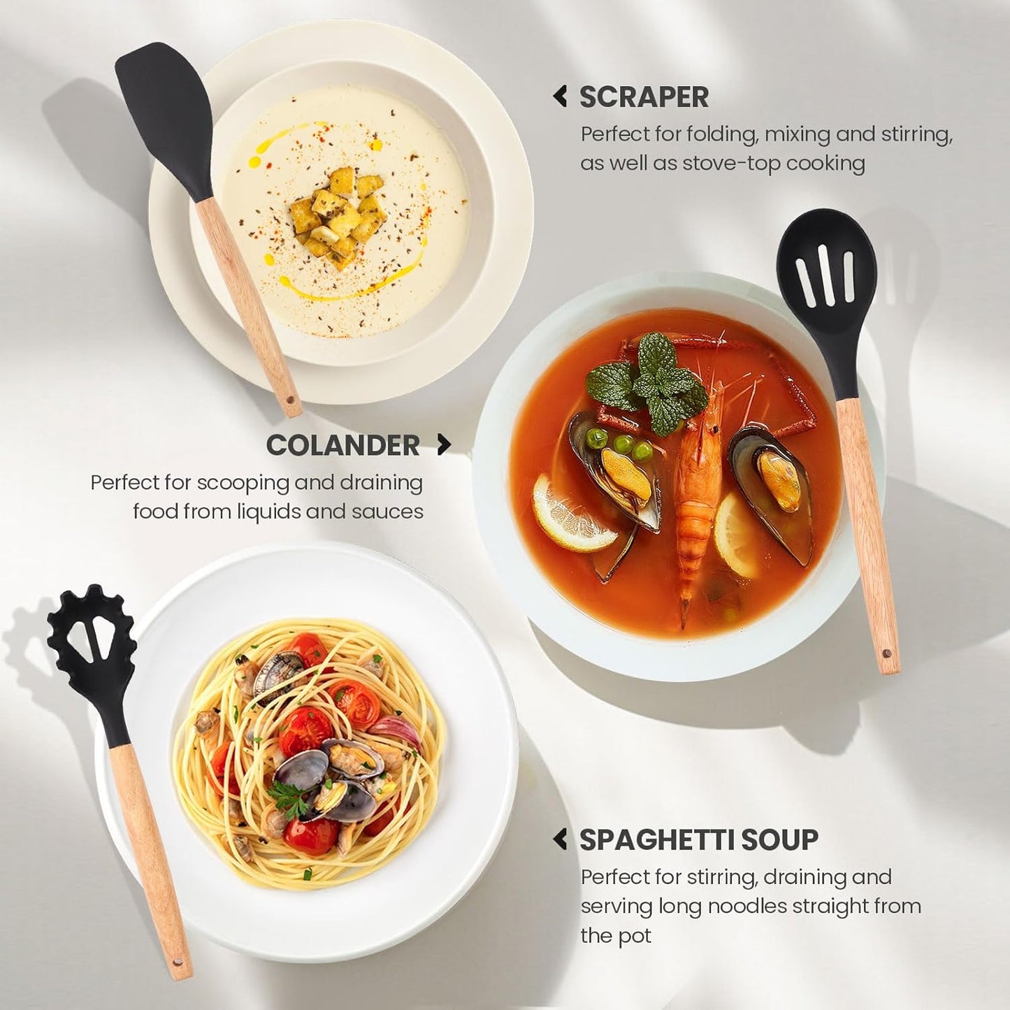 Dluxe Ave. 22 PCS Silicone Utensils with Wooden Handle Set