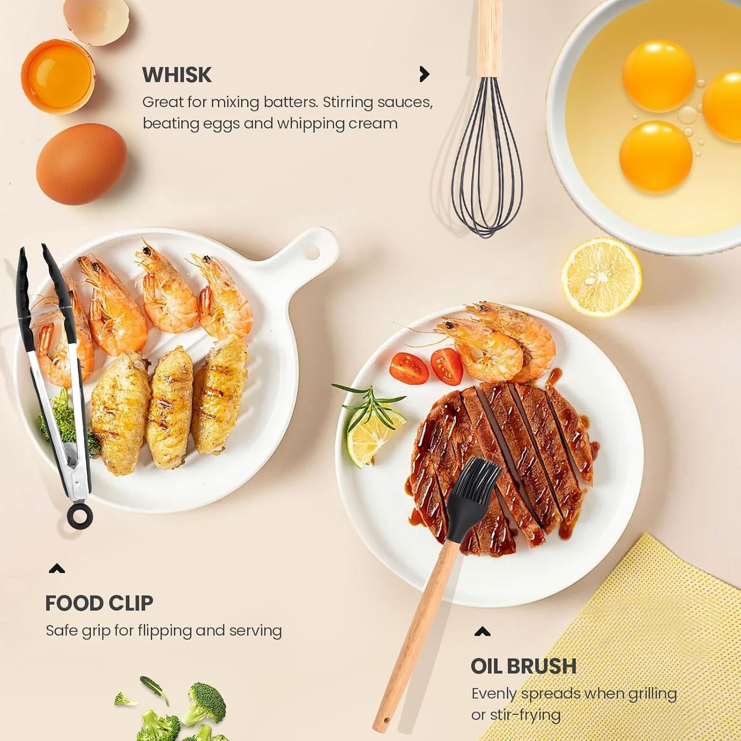 Dluxe Ave. 22 PCS Silicone Utensils with Wooden Handle Set