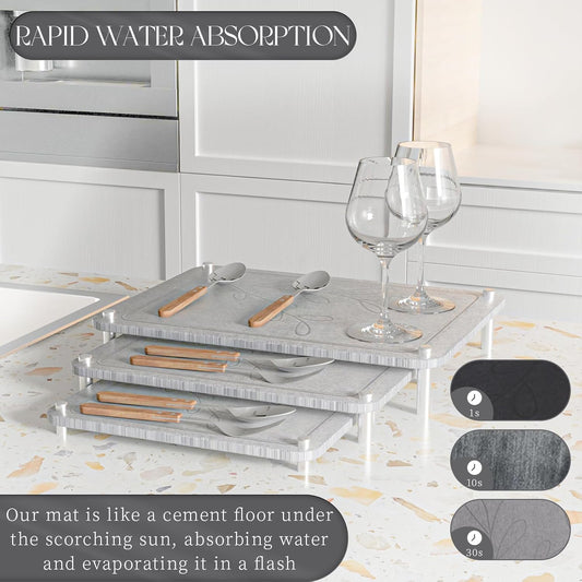 Dluxe Ave. Stone Drying Mat for Kitchen Counter/ 3Pcs (Dark Gray)