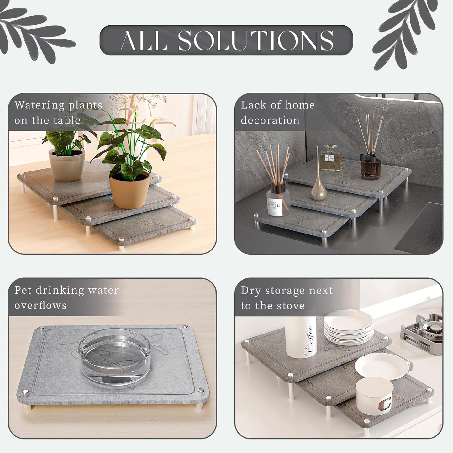 Dluxe Ave. Stone Drying Mat for Kitchen Counter/ 3Pcs (Dark Gray)
