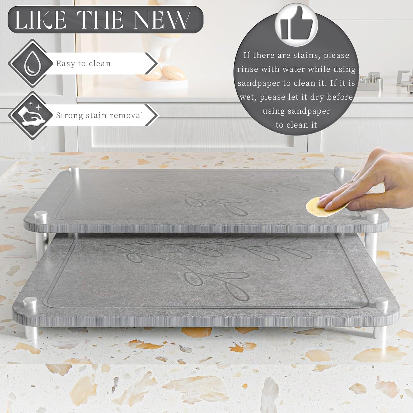 Dluxe Ave. Stone Drying Mat for Kitchen Counter/ 3Pcs (Dark Gray)