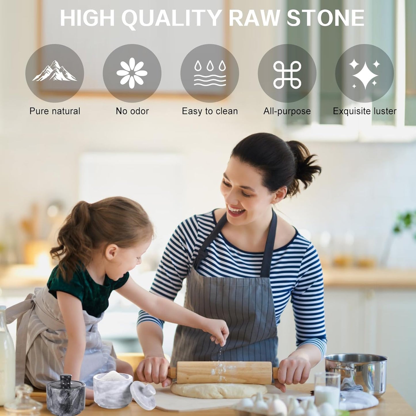 Dluxe Ave. RingsTown 3.2"x3.2" Marble Salt Cellar with Lid Multipurpose Marble Container for Salt Pepper and other seasonings