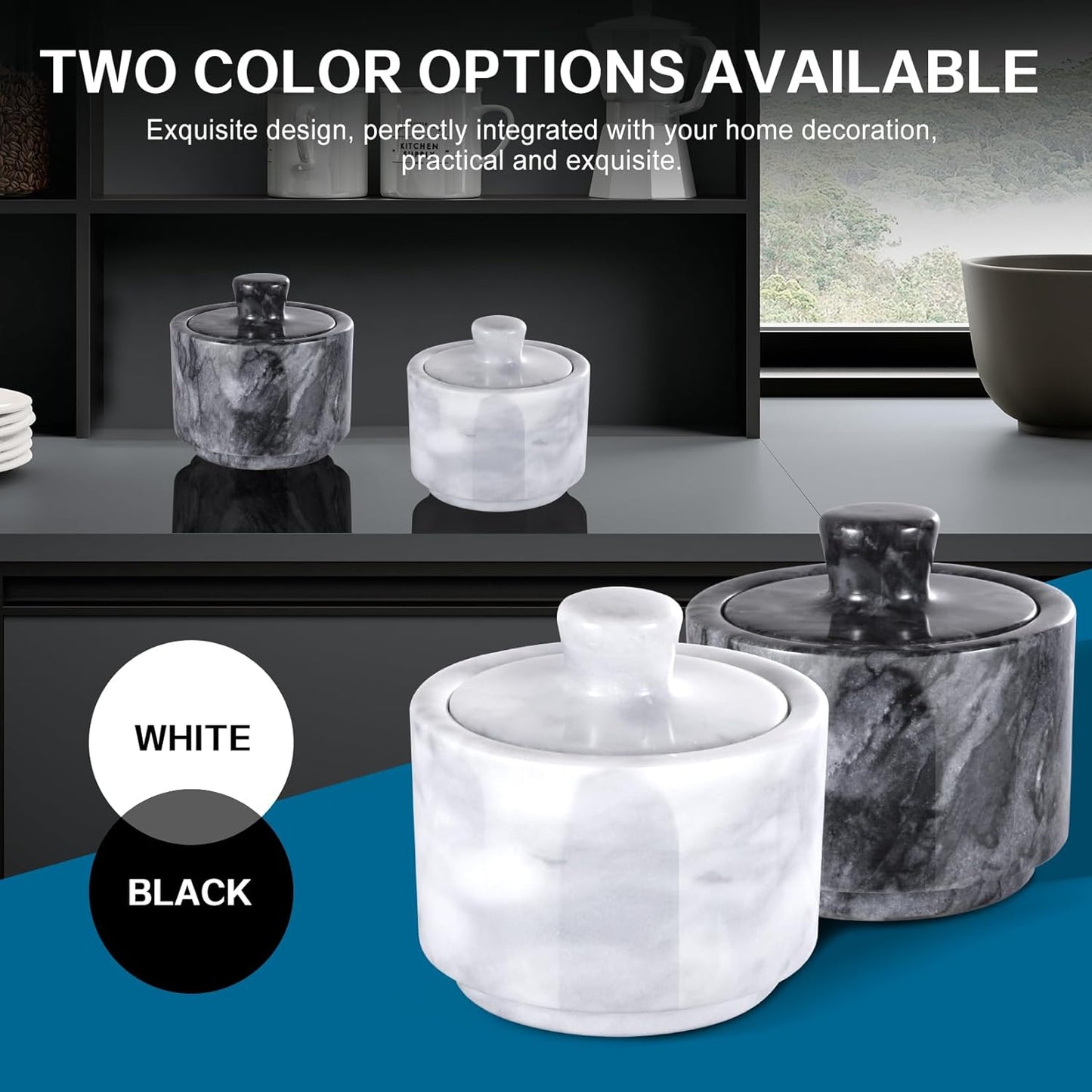 Dluxe Ave. RingsTown 3.2"x3.2" Marble Salt Cellar with Lid Multipurpose Marble Container for Salt Pepper and other seasonings